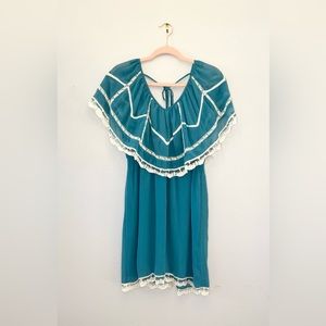 Anthropologie chiffon and lace teal dress 🩵